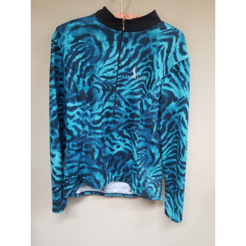 Shebeest Womens Animal Print Sporty Jacket Half Zip Large Blue Black Pullover